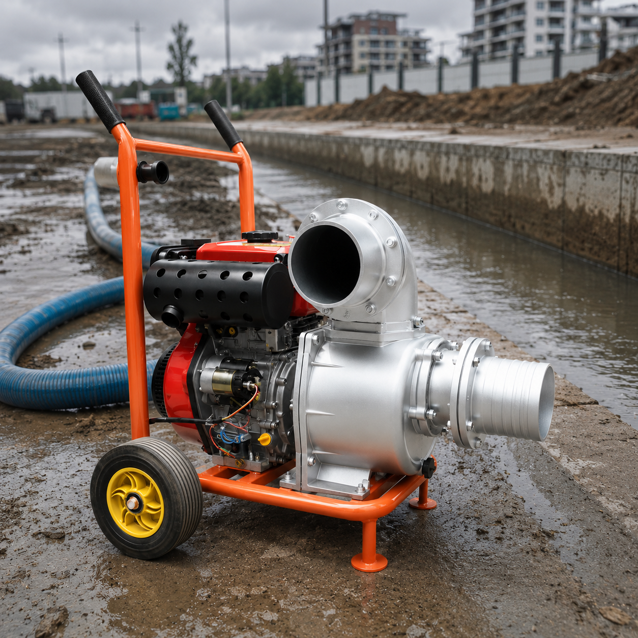 Portable water pump for drainage and dewatering application