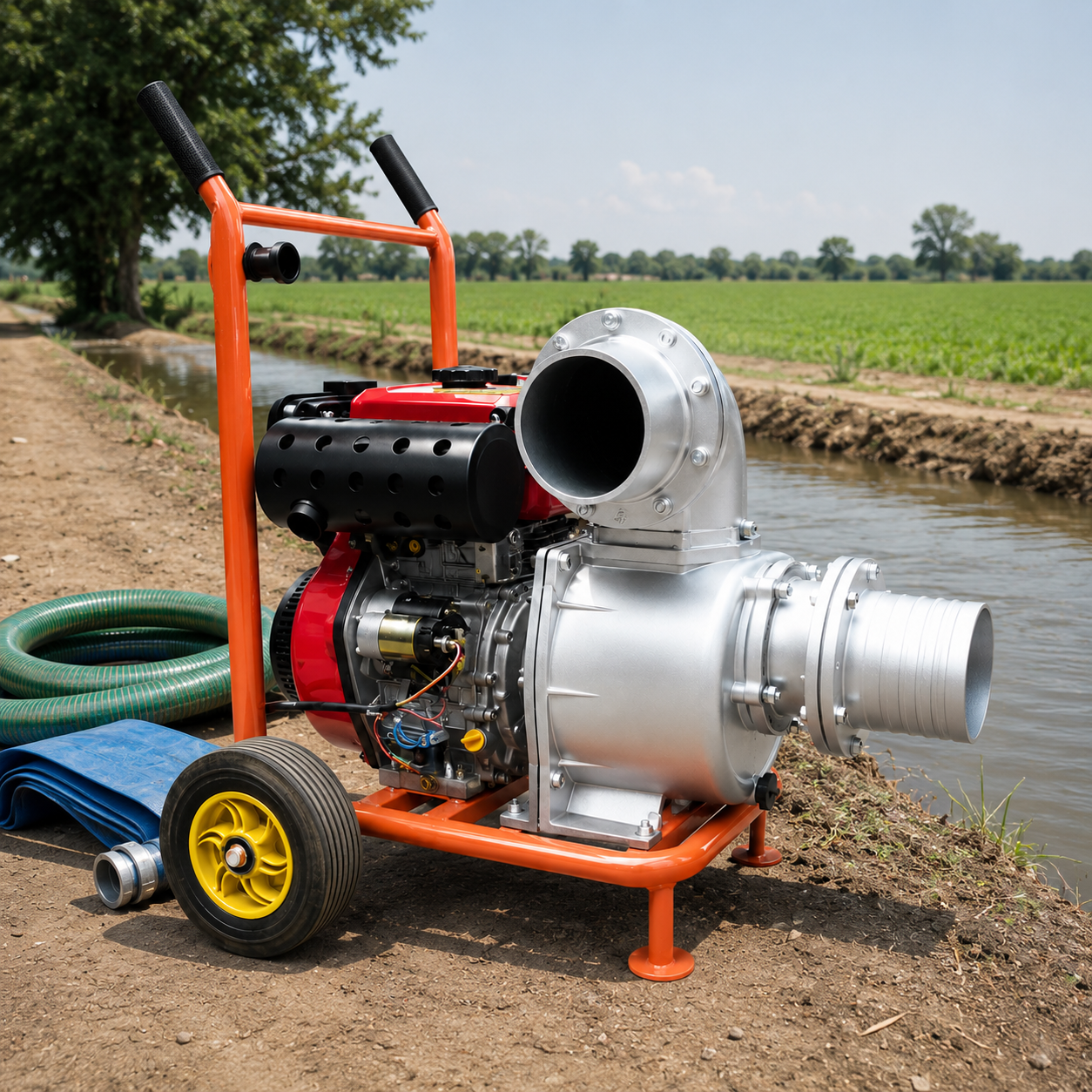Portable agricultural water pump for farm irrigation application