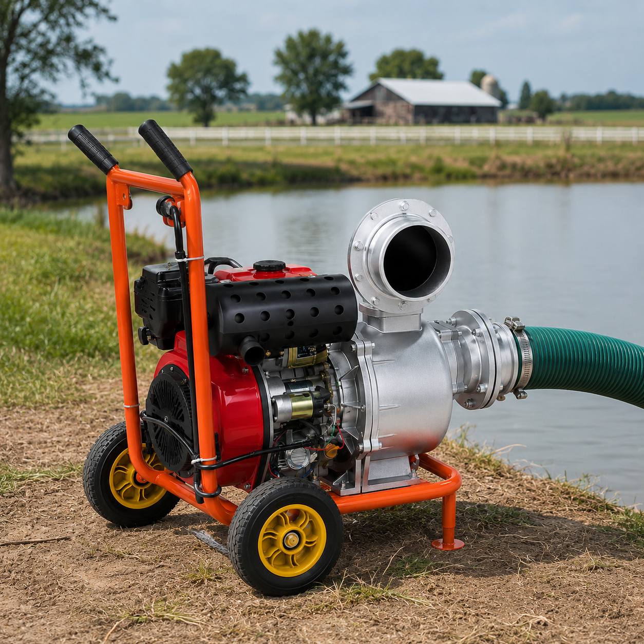 Portable water pump for pond pumping and farm water supply